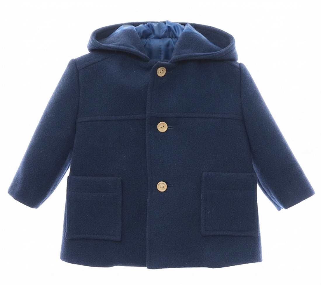 Classic Navy Wool-Blend Hooded Coat