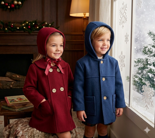 Classic Navy Wool-Blend Hooded Coat