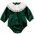 Green Velvet Romper With Lace Collar