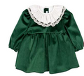 Green Velvet Dress With Lace Collar